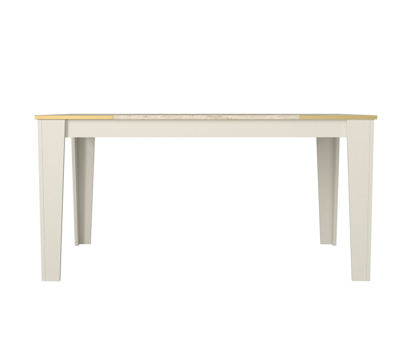 Mesa de Jantar "Veyron" – 145x85x76.2 cm – Branco, Travertino, Arenito e Dourado – Design Moderno e Glamour