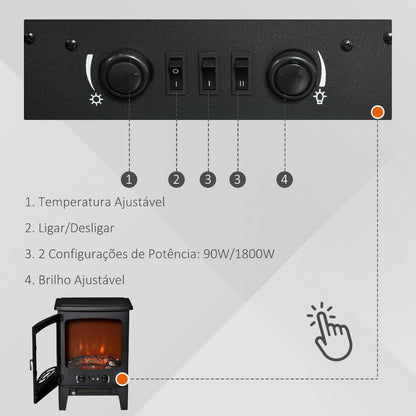 Lareira Elétrica Portátil de Aquecimento com Temperatura Ajustável e Chama Realista