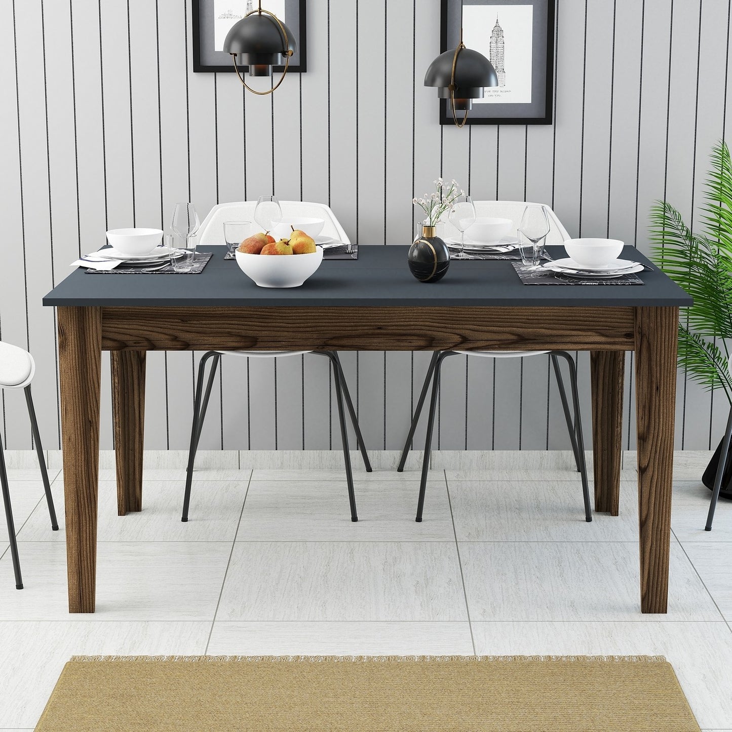 Mesa de Jantar "Milano" com Arrumação – 145x88x75 cm – Nogueira e Antracite – Design Moderno