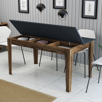 Mesa de Jantar "Milano" com Arrumação – 145x88x75 cm – Nogueira e Antracite – Design Moderno