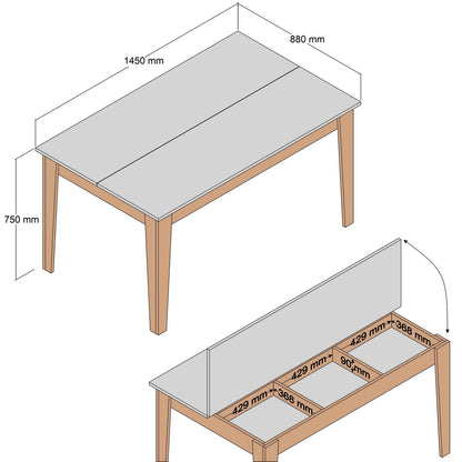 Mesa de Jantar "Milano" com Arrumação – 145x88x75 cm – Nogueira e Antracite – Design Moderno