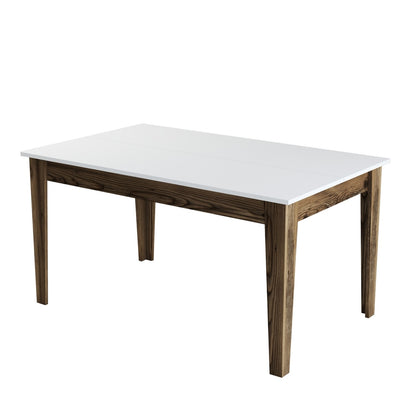 Mesa de Jantar "Milano" com Arrumação – 145x88x75 cm – Nogueira e Branco – Design Moderno