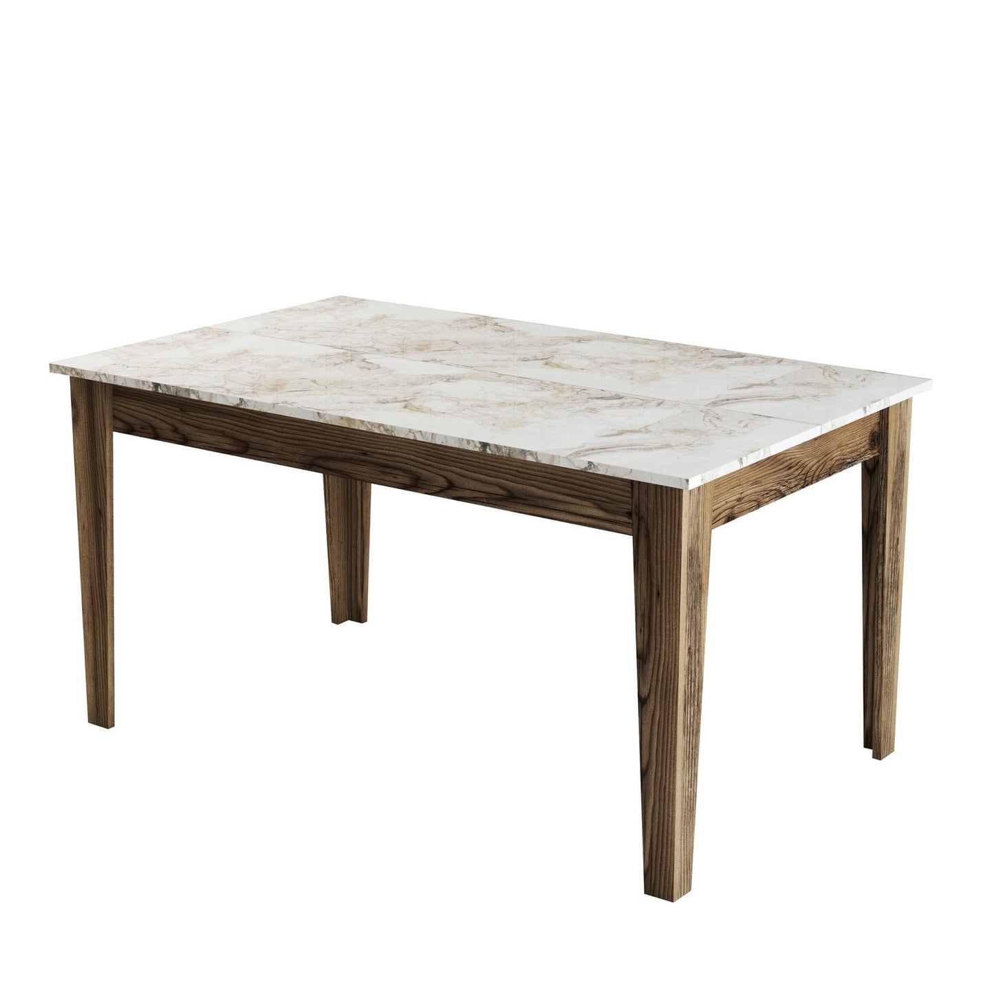 Mesa de Jantar "Milano" com Arrumação – 145x88x75 cm – Nogueira e Branco Mármore – Design Moderno