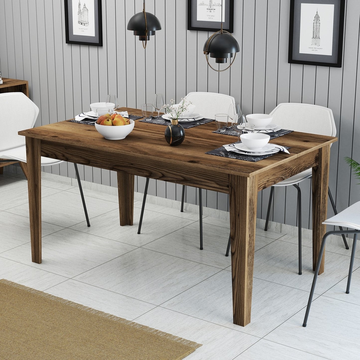 Mesa de Jantar "Milano" com Arrumação – 145x88x75 cm – Nogueira – Design Moderno