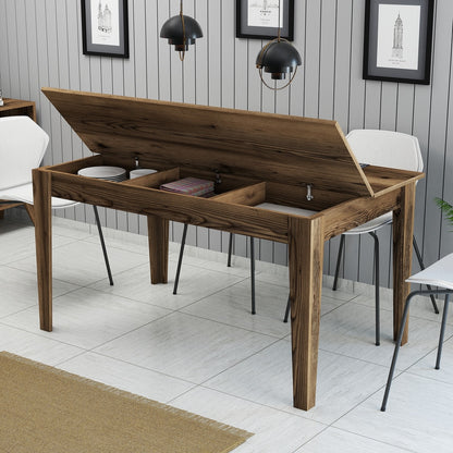 Mesa de Jantar "Milano" com Arrumação – 145x88x75 cm – Nogueira – Design Moderno