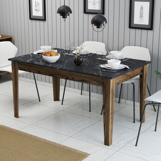 Mesa de Jantar "Milano" com Arrumação – 145x88x75 cm – Nogueira e Preto Mármore – Design Moderno