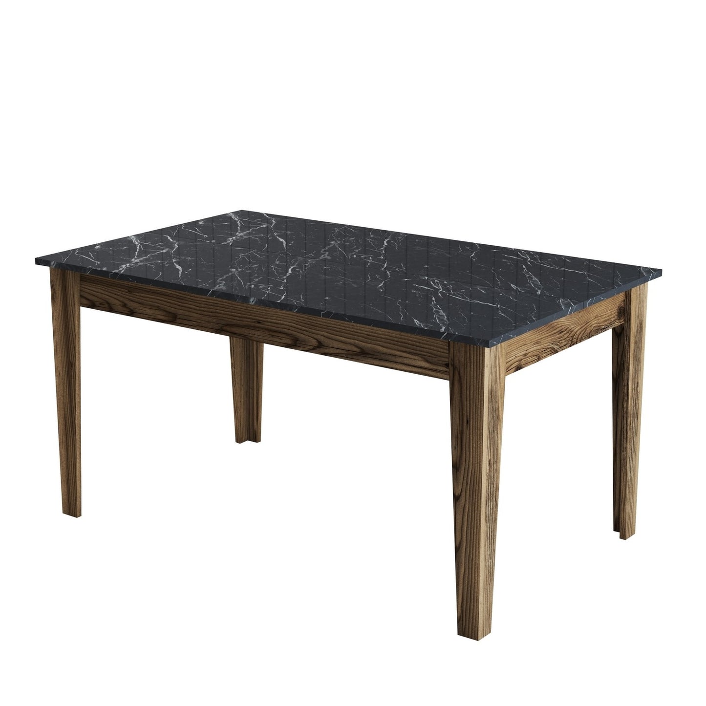 Mesa de Jantar "Milano" com Arrumação – 145x88x75 cm – Nogueira e Preto Mármore – Design Moderno