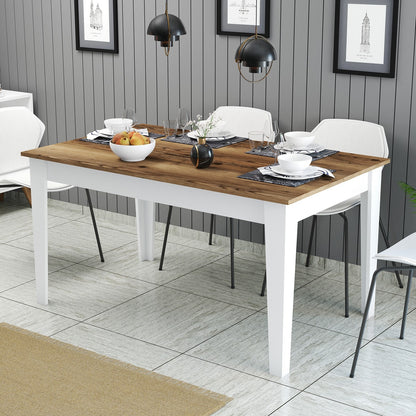 Mesa de Jantar "Milano" com Arrumação – 145x88x75 cm – Branco e Nogueira – Design Moderno