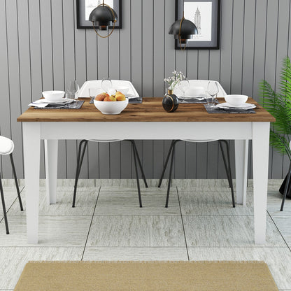 Mesa de Jantar "Milano" com Arrumação – 145x88x75 cm – Branco e Nogueira – Design Moderno