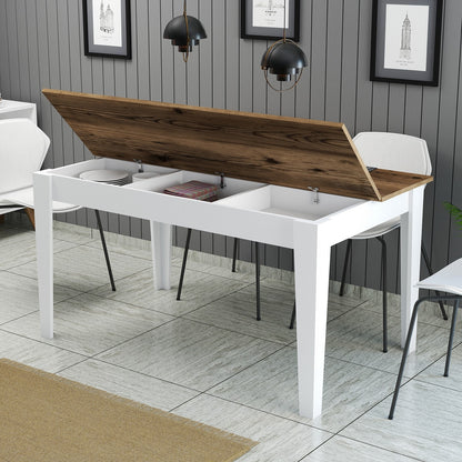 Mesa de Jantar "Milano" com Arrumação – 145x88x75 cm – Branco e Nogueira – Design Moderno