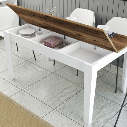 Mesa de Jantar "Milano" com Arrumação – 145x88x75 cm – Branco e Nogueira – Design Moderno