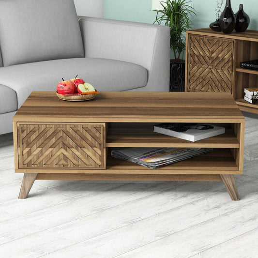 Mesa de Centro "Inci" – 105x60x38.2 cm – Nogueira - Design Moderno