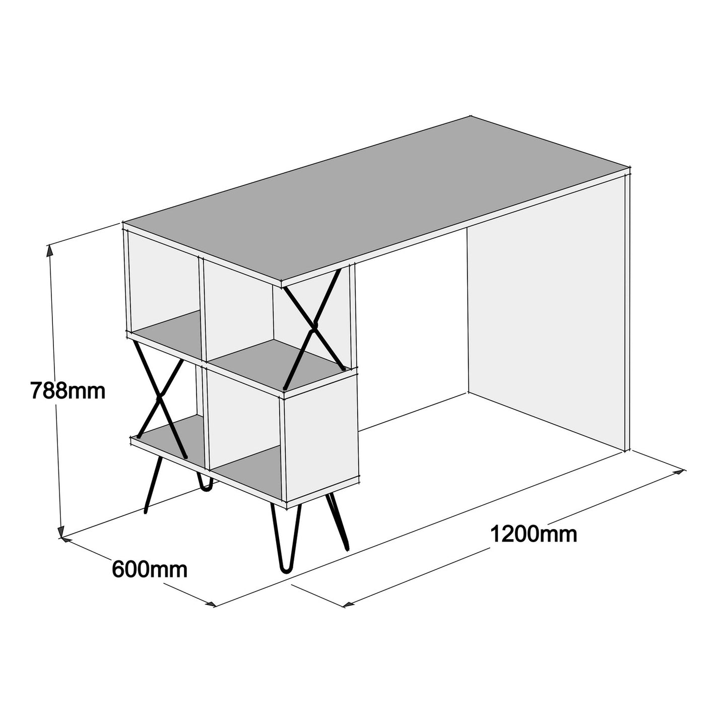 Secretária de Estudo e Trabalho "Oslo" – 120x60x78,8 cm – Cor Nogueira e Preto - Design Moderno