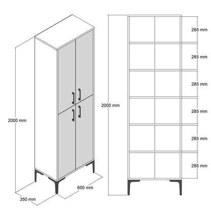 Armário Alto Multiusos "Torino" - Nogueira e Antracite - 60x200x35 cm - Design Moderno