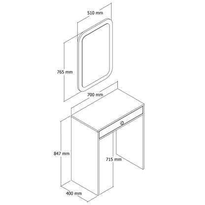 Toucador "Lizbon" com Espelho – 70x40x84.7 cm – Nogueira e Branco – Design Moderno