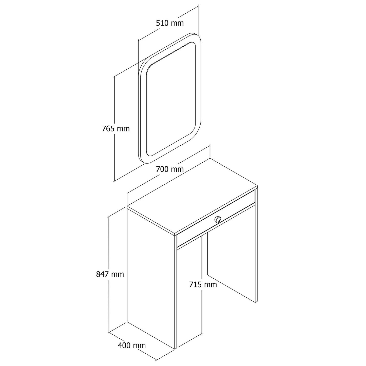 Toucador "Lizbon" com Espelho – 70x40x84.7 cm – Nogueira e Preto Mármore – Design Moderno