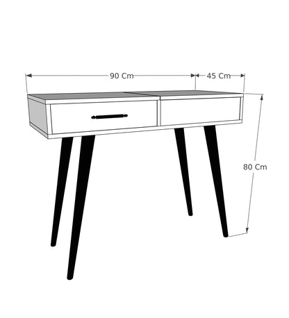 Toucador "Rouge Hill" com Espelho e Banco – 90x45x80 cm – Carvalho Hitit e Preto – Design Moderno