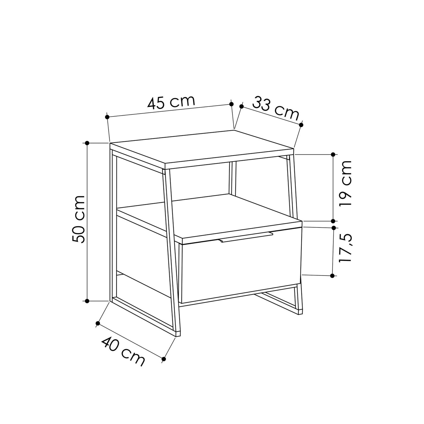 Mesa de Cabeceira "Braga" com Porta e Prateleiras - Antracite - 45x50x40 cm - Design Moderno