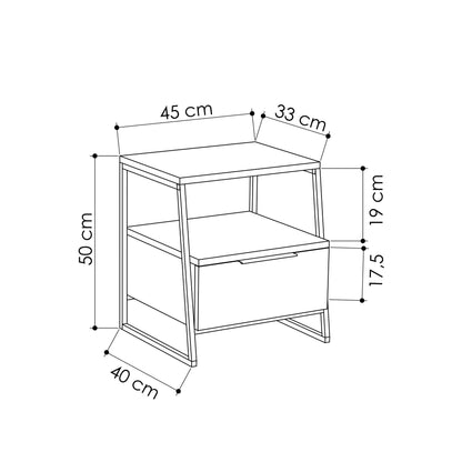 Mesa de Cabeceira "Braga" com Porta e Prateleiras - Antracite - 45x50x40 cm - Design Moderno