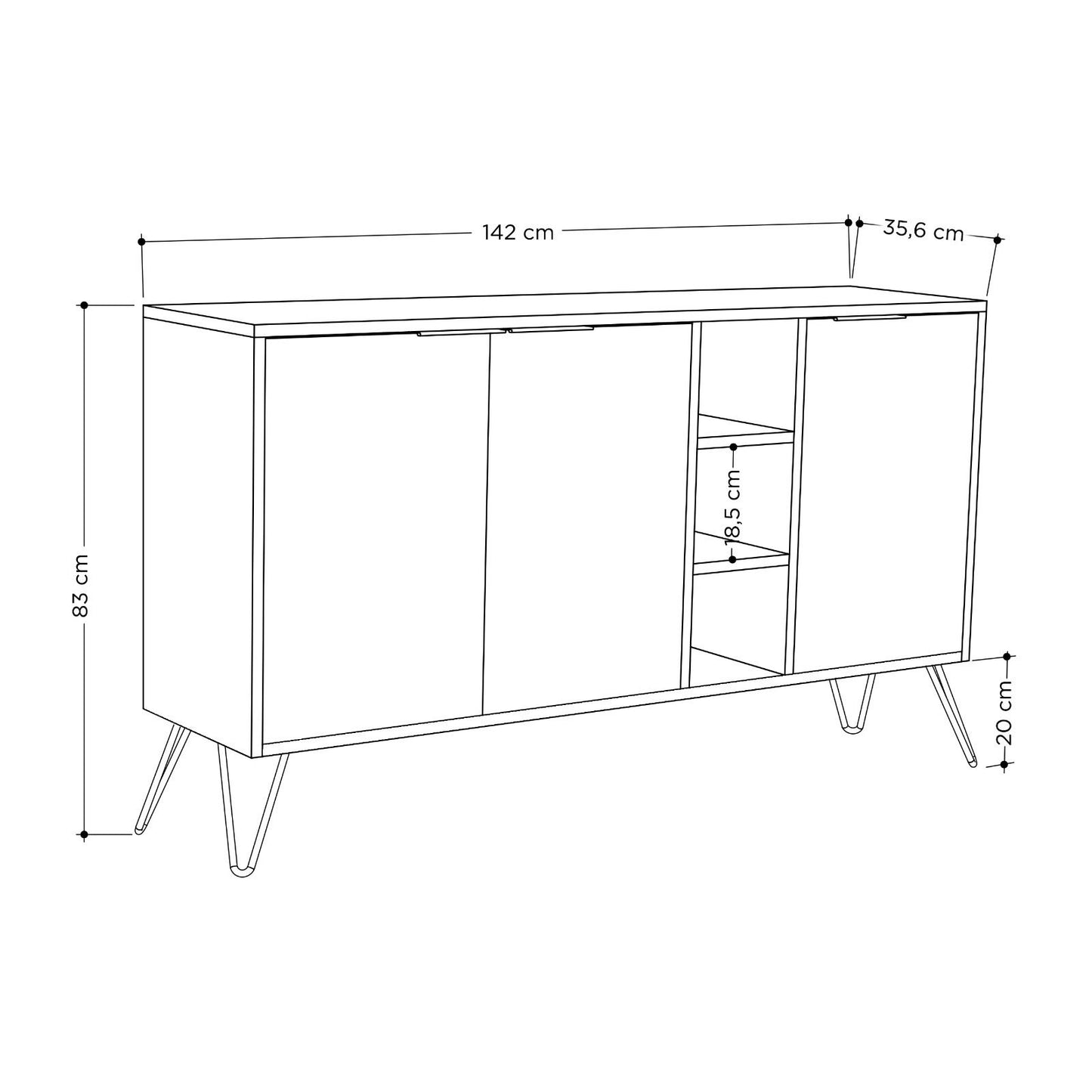 Aparador "Lisboa" - Branco - 142x83x35.6 cm - Design Moderno