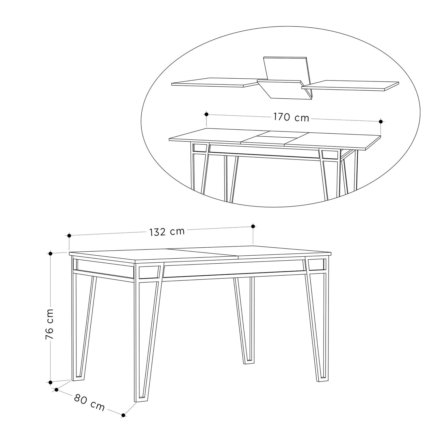 Mesa de Jantar Extensível "Pal" – 132-170x80x76 cm – Branco – Design Boémio e Campestre