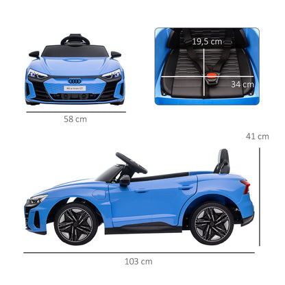 HOMCOM Carro Elétrico AUDI RS E-Tron GT para Crianças de 3-6 Anos Carro de Bateria 12V com 2 Motores Controlo Remoto Faróis LED Buzina Música USB e Abertura de Porta 3-5km/h 103x58x41cm Azul