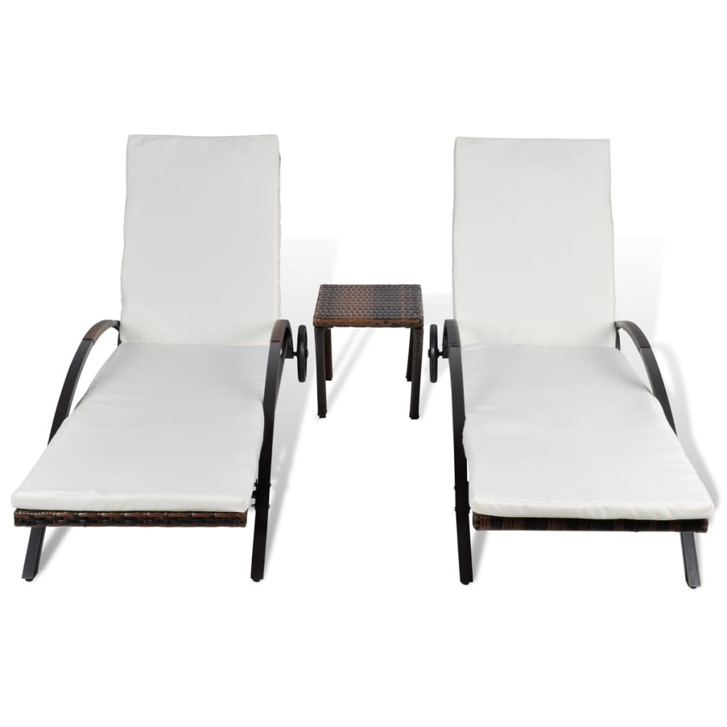 Espreguiçadeiras com mesa 2 pcs vime PE castanho