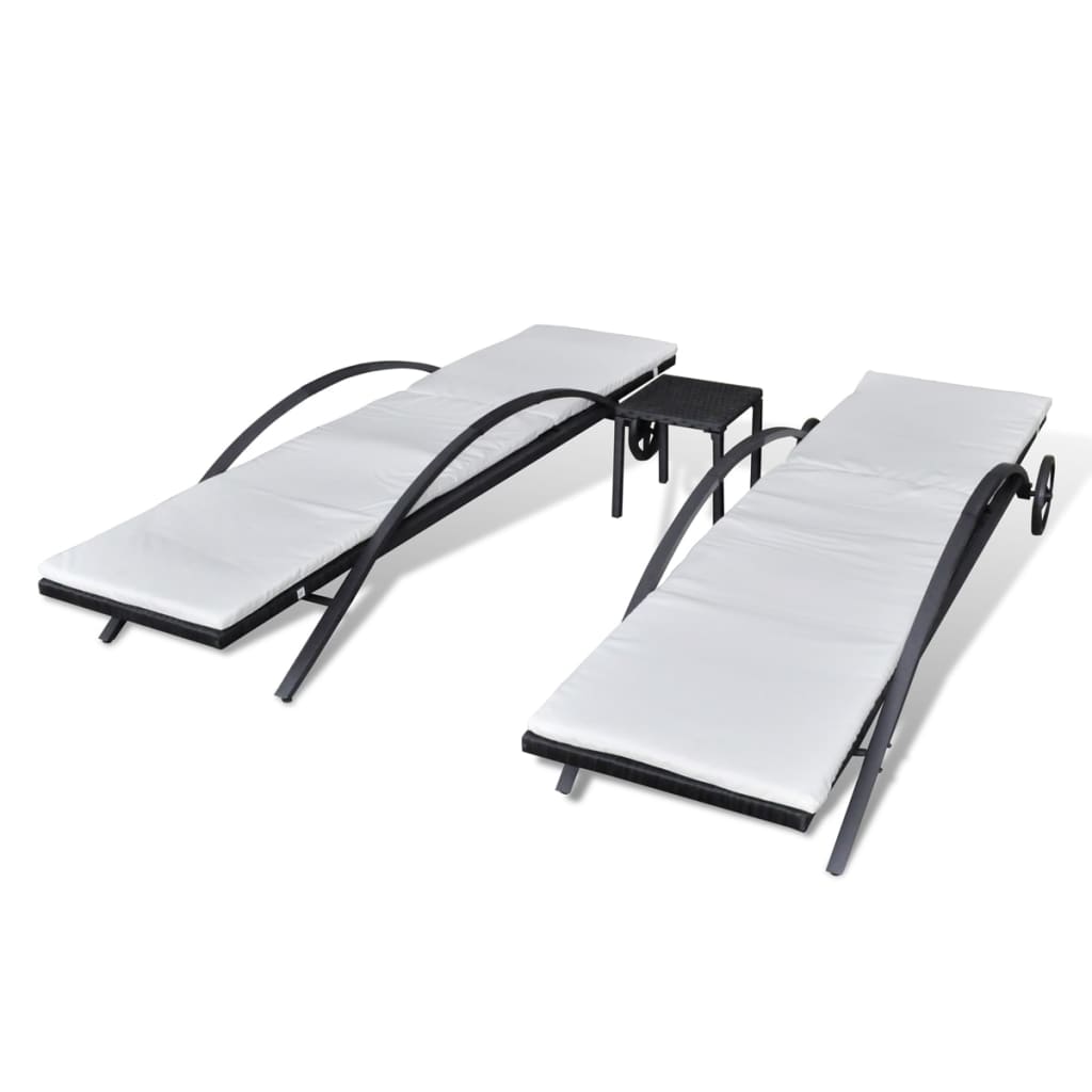 Espreguiçadeiras com mesa 2 pcs vime PE preto