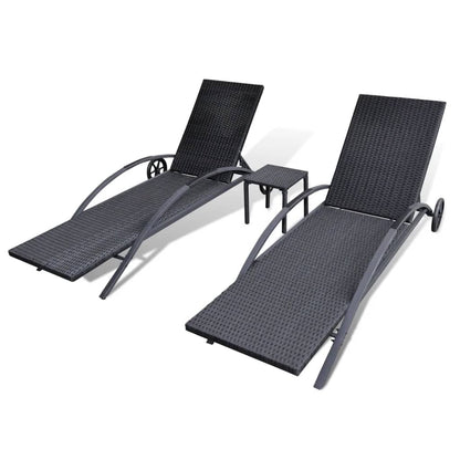 Espreguiçadeiras com mesa 2 pcs vime PE preto