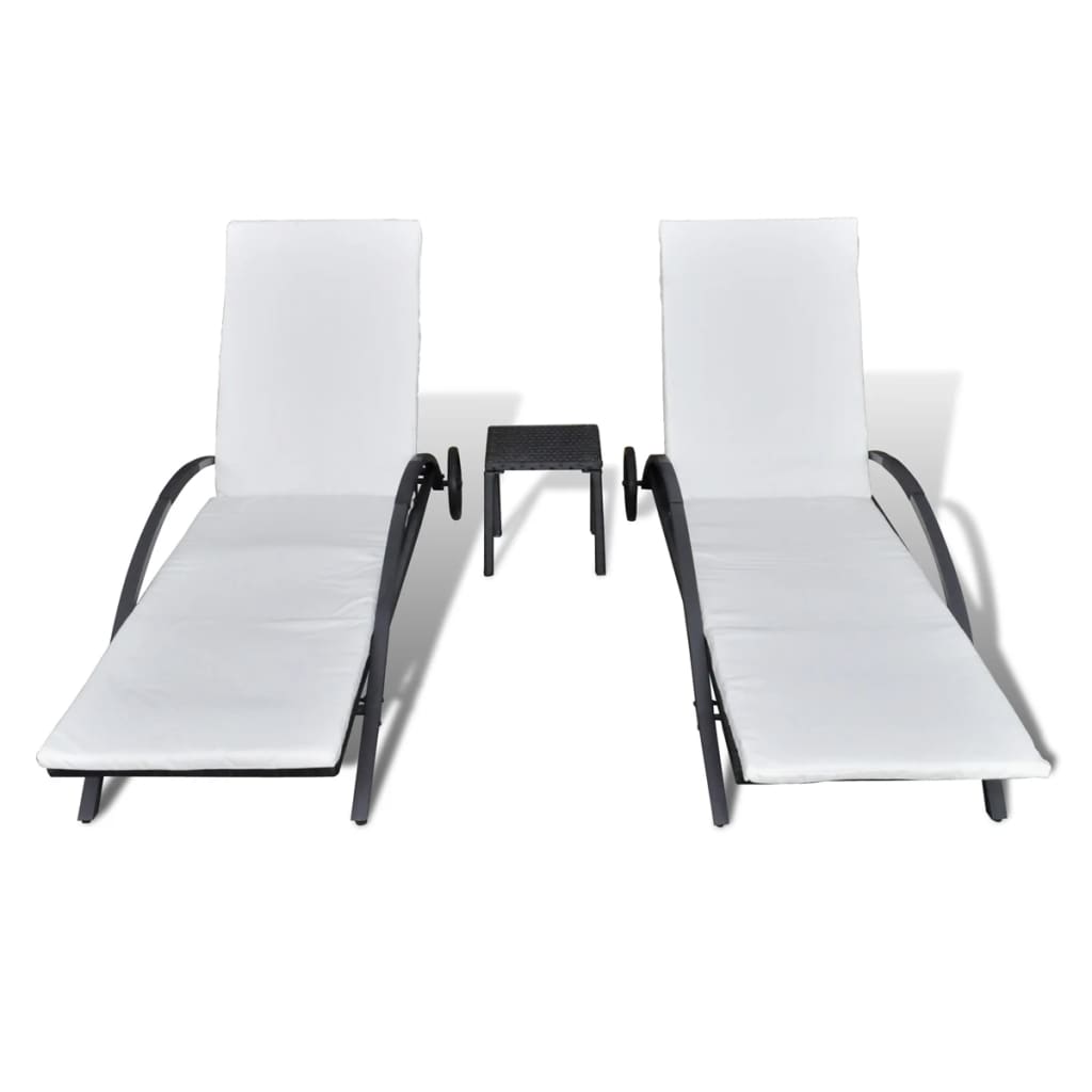 Espreguiçadeiras com mesa 2 pcs vime PE preto