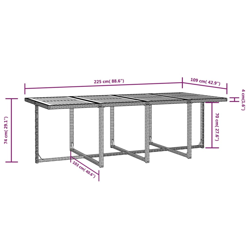 13 pcs conjunto jantar p/ exterior vime e madeira acácia preto