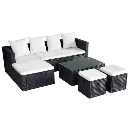 4 pcs conjunto lounge de jardim c/ almofadões vime PE preto