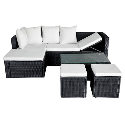 4 pcs conjunto lounge de jardim c/ almofadões vime PE preto