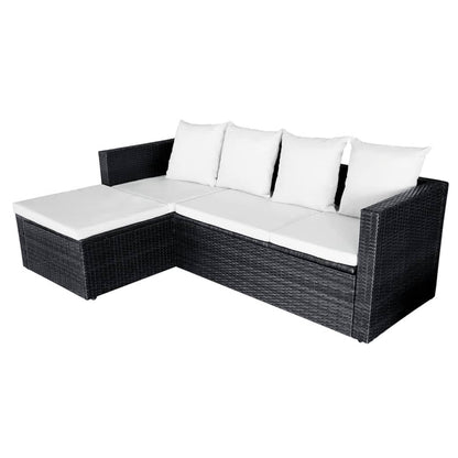 4 pcs conjunto lounge de jardim c/ almofadões vime PE preto