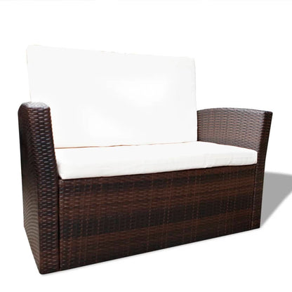 4 pcs conjunto lounge jardim c/ almofadões vime PE castanho