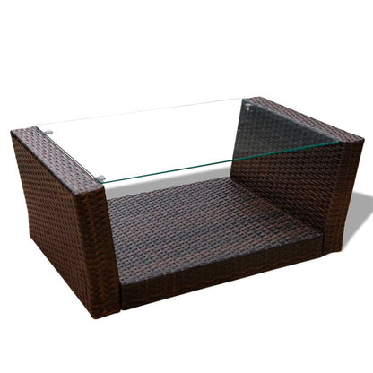 4 pcs conjunto lounge jardim c/ almofadões vime PE castanho