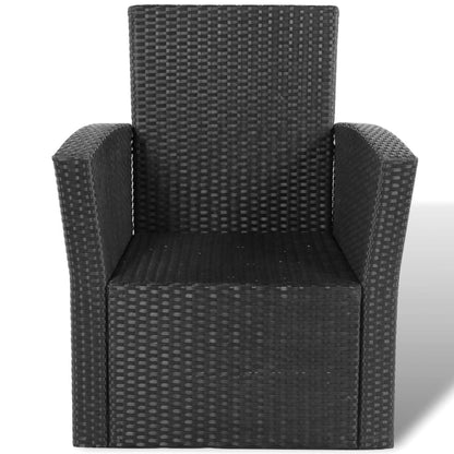 4 pcs conjunto lounge de jardim c/ almofadões vime PE preto