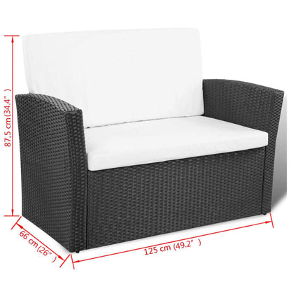 4 pcs conjunto lounge de jardim c/ almofadões vime PE preto