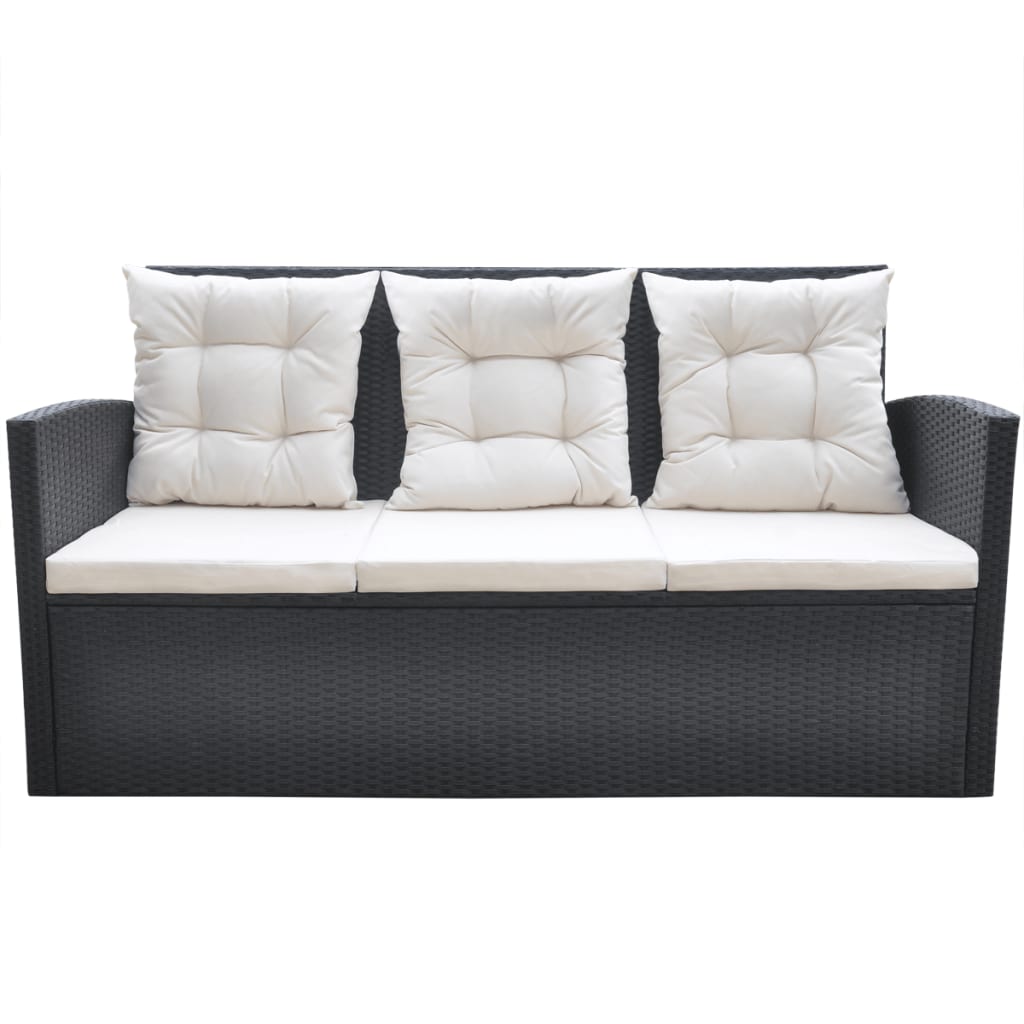 Conjunto de Refeição de Exterior Tyr - 1 Sofá, 2 Poltronas, 2 Bancos e 1 Mesa - Vime Preto - Design Natura