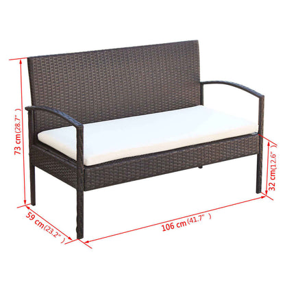 4 pcs conjunto lounge jardim c/ almofadões vime PE castanho