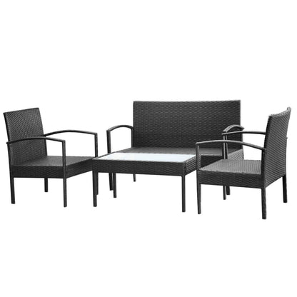 4 pcs conjunto lounge de jardim c/ almofadões vime PE preto