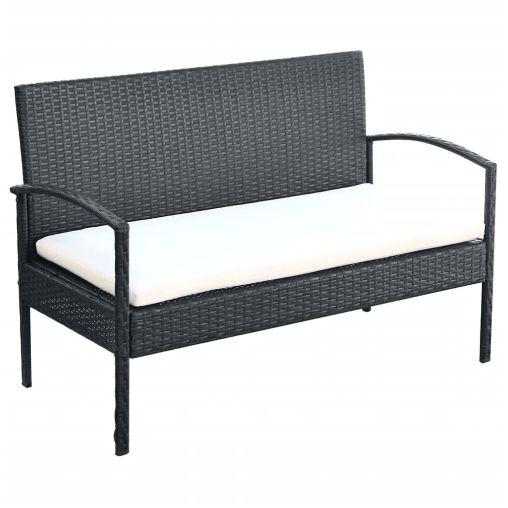 4 pcs conjunto lounge de jardim c/ almofadões vime PE preto