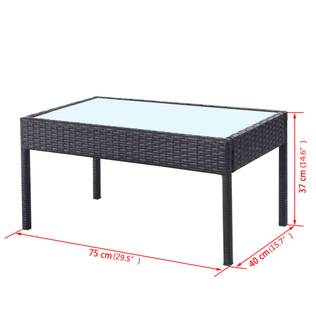 4 pcs conjunto lounge de jardim c/ almofadões vime PE preto