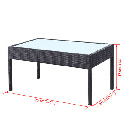 4 pcs conjunto lounge de jardim c/ almofadões vime PE preto