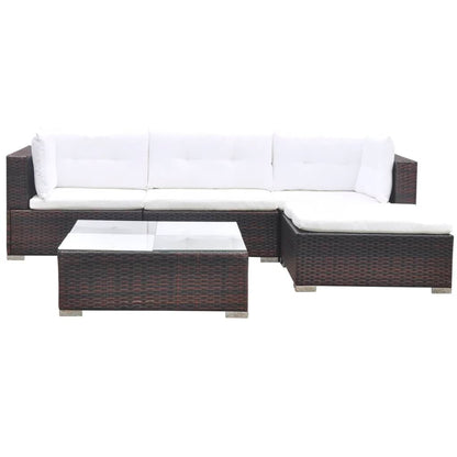 5 pcs conjunto lounge jardim c/ almofadões vime PE castanho