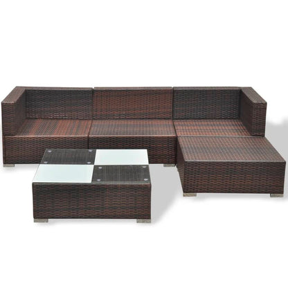 5 pcs conjunto lounge jardim c/ almofadões vime PE castanho