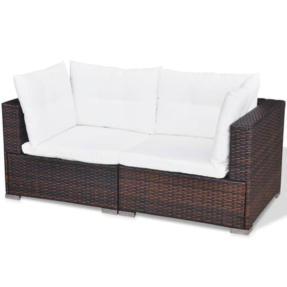 5 pcs conjunto lounge jardim c/ almofadões vime PE castanho