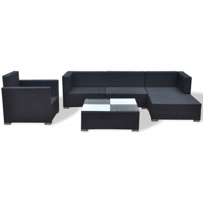 6 pcs conjunto lounge de jardim com almofadões vime PE preto