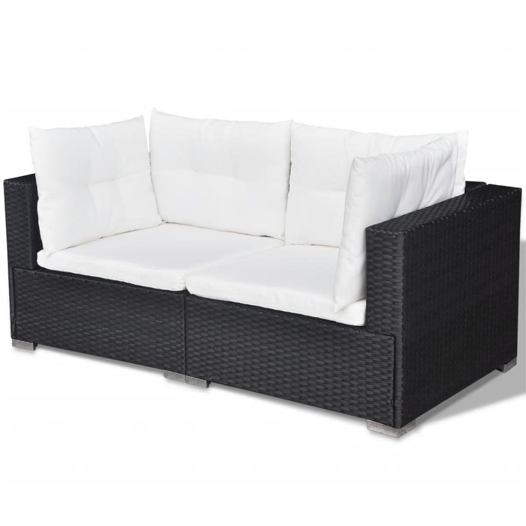 6 pcs conjunto lounge de jardim com almofadões vime PE preto