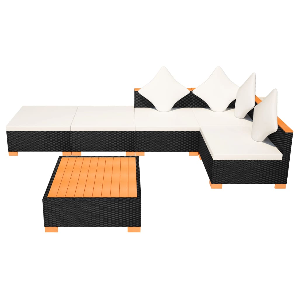 6 pcs conjunto lounge de jardim c/ almofadões vime PE preto